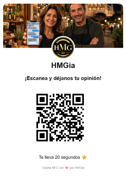 Cartel QR para el mostrador de HMGia, descargable en PNG y listo para imprimir